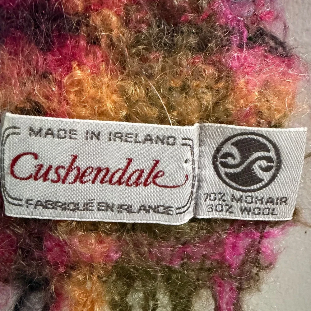 Cushendale Scarf Womens OS Pink Plaid Excellent Mohair Wool Made in Ireland